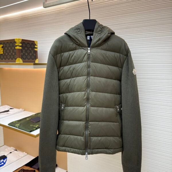 Moncler wool zip-up hooded down jacket