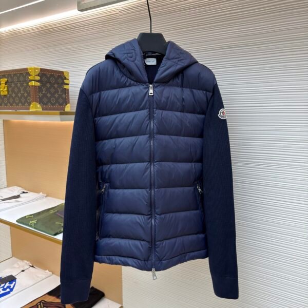 Moncler wool zip-up hooded down jacket