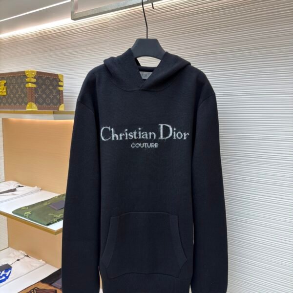 Dior velvet lettering jacquard pullover hoodie