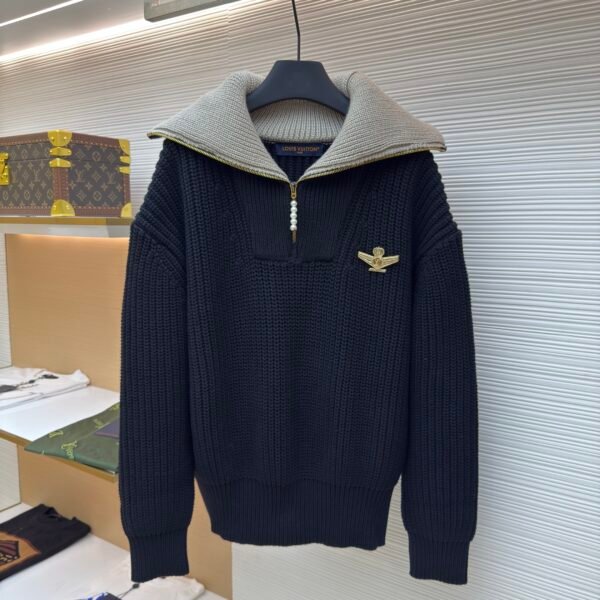 Louis Vuitton Pearl Aviator Brooch Lapel Sweater