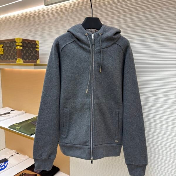 Dior monogram reversible wool and cashmere hooded high collar cardigan jacket