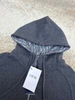 Dior monogram reversible wool and cashmere hooded high collar cardigan jacket - Image 12
