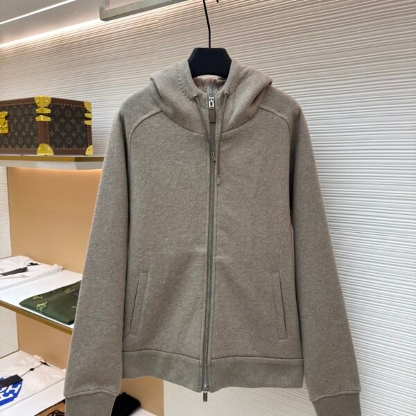 Dior monogram reversible wool and cashmere hooded high collar cardigan jacket