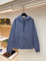 Dior monogram reversible wool and cashmere hooded high collar cardigan jacket