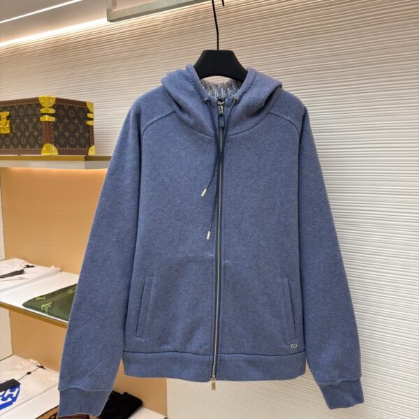 Dior monogram reversible wool and cashmere hooded high collar cardigan jacket