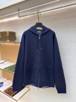 Dior monogram reversible wool and cashmere hooded high collar cardigan jacket