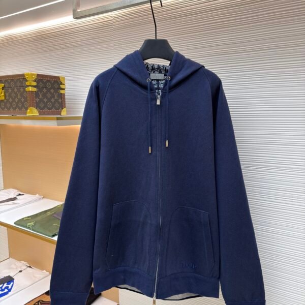 Dior monogram reversible wool and cashmere hooded high collar cardigan jacket