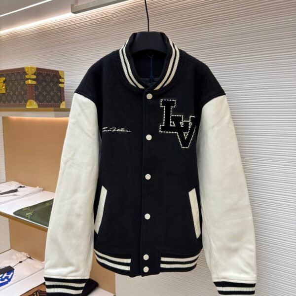 Louis Vuitton Checkerboard Embossed Leather and Wool Baseball Jacket