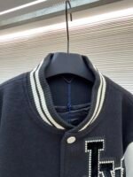 Louis Vuitton Checkerboard Embossed Leather and Wool Baseball Jacket - Image 3