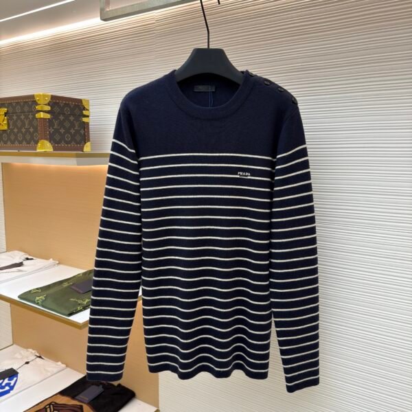 Prada striped embroidered button-down sweater