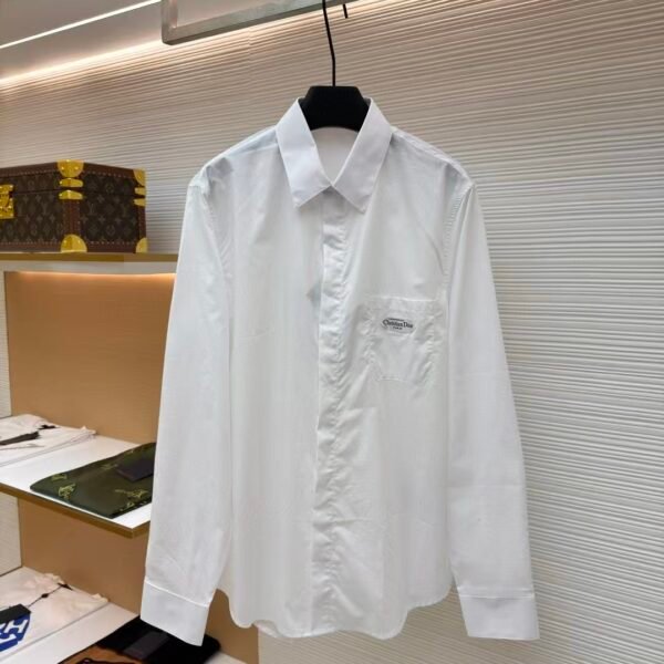 Dior label cotton poplin lapel patch pocket long sleeve shirt