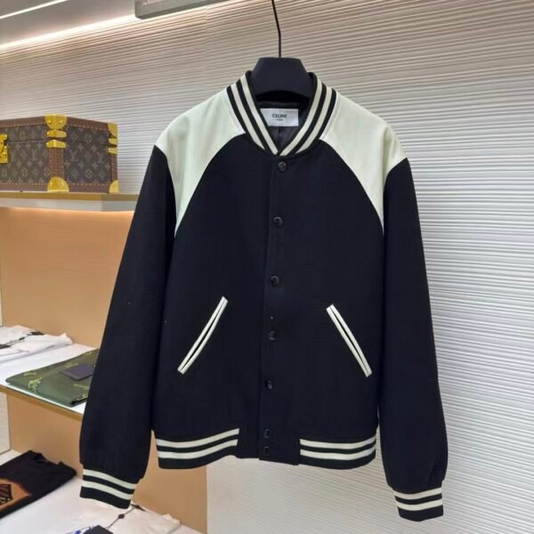 Celine lambskin patchwork baseball jacket