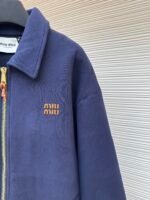 MiuMiu small leather logo embroidered zipper jacket - Image 3