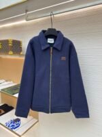 MiuMiu small leather logo embroidered zipper jacket