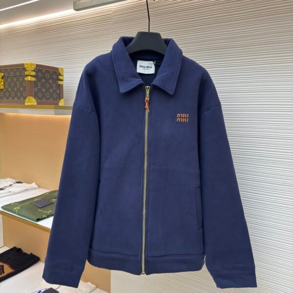 MiuMiu small leather logo embroidered zipper jacket