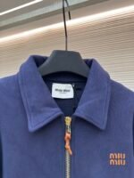 MiuMiu small leather logo embroidered zipper jacket - Image 6