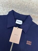 MiuMiu small leather logo embroidered zipper jacket - Image 13