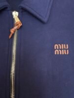 MiuMiu small leather logo embroidered zipper jacket - Image 7