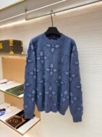 Louis Vuitton 3D Embossed Blue Four-Leaf Clover Crew Neck Sweatshirt