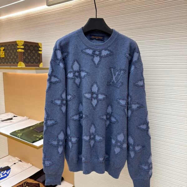 Louis Vuitton 3D Embossed Blue Four-Leaf Clover Crew Neck Sweatshirt
