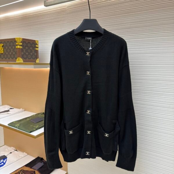 Chanel backpack button knitted cardigan