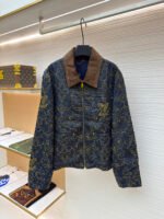 Louis Vuitton black and gold embroidered collar denim jacket