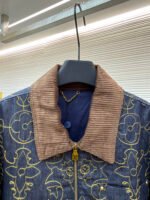 Louis Vuitton black and gold embroidered collar denim jacket - Image 4