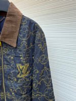 Louis Vuitton black and gold embroidered collar denim jacket - Image 6