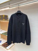 Prada intarsia chunky knit wool cardigan sweater