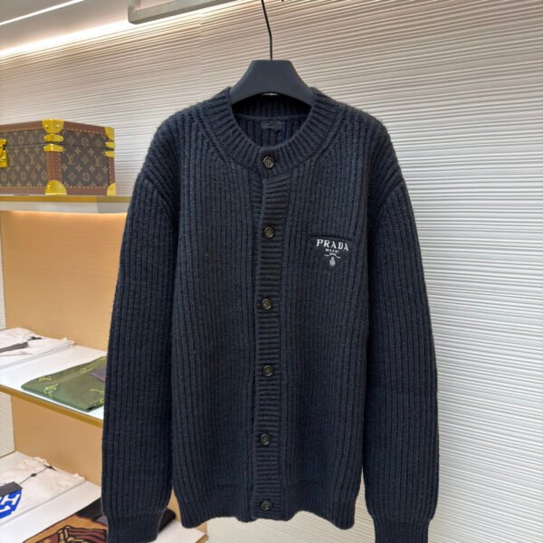 Prada intarsia chunky knit wool cardigan sweater