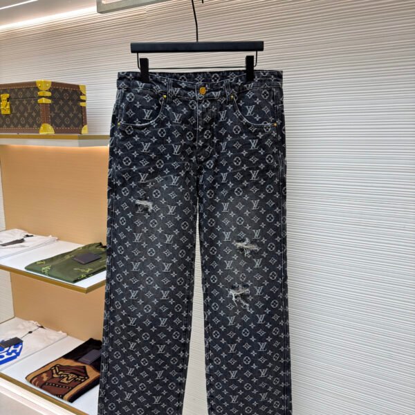 Louis Vuitton Limited Edition Distressed Jacquard Little Red Man Embroidered Jeans