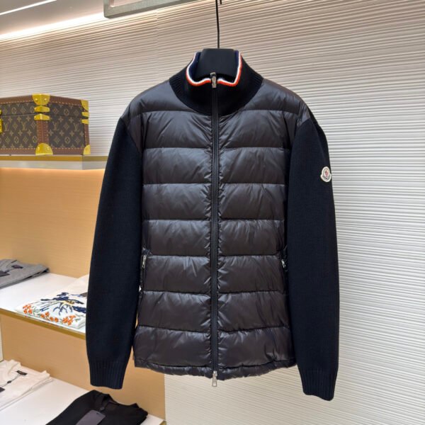 Moncler quilted wool patchwork down jacket