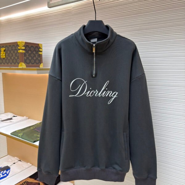 Dior flocked print half-zip stand-up collar sweatshirt