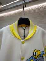 Louis Vuitton cartoon polka dot dog embroidered all-over leather-sleeved baseball jacket - Image 4