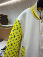 Louis Vuitton cartoon polka dot dog embroidered all-over leather-sleeved baseball jacket - Image 5