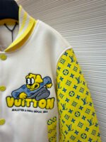 Louis Vuitton cartoon polka dot dog embroidered all-over leather-sleeved baseball jacket - Image 7