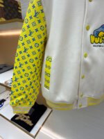 Louis Vuitton cartoon polka dot dog embroidered all-over leather-sleeved baseball jacket - Image 8