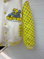 Louis Vuitton cartoon polka dot dog embroidered all-over leather-sleeved baseball jacket - Image 9