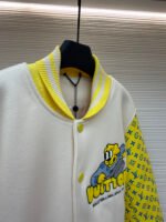 Louis Vuitton cartoon polka dot dog embroidered all-over leather-sleeved baseball jacket - Image 6
