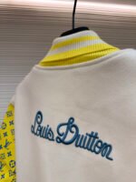 Louis Vuitton cartoon polka dot dog embroidered all-over leather-sleeved baseball jacket - Image 17