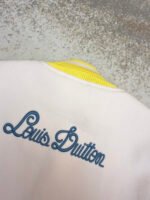 Louis Vuitton cartoon polka dot dog embroidered all-over leather-sleeved baseball jacket - Image 15