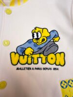 Louis Vuitton cartoon polka dot dog embroidered all-over leather-sleeved baseball jacket - Image 12