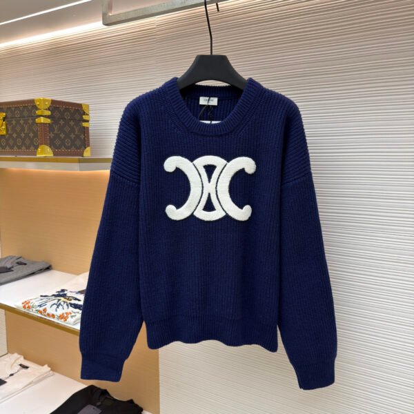 Celine Arc de Triomphe Terry Embroidered Crew Neck Sweater [Women's Clothing]